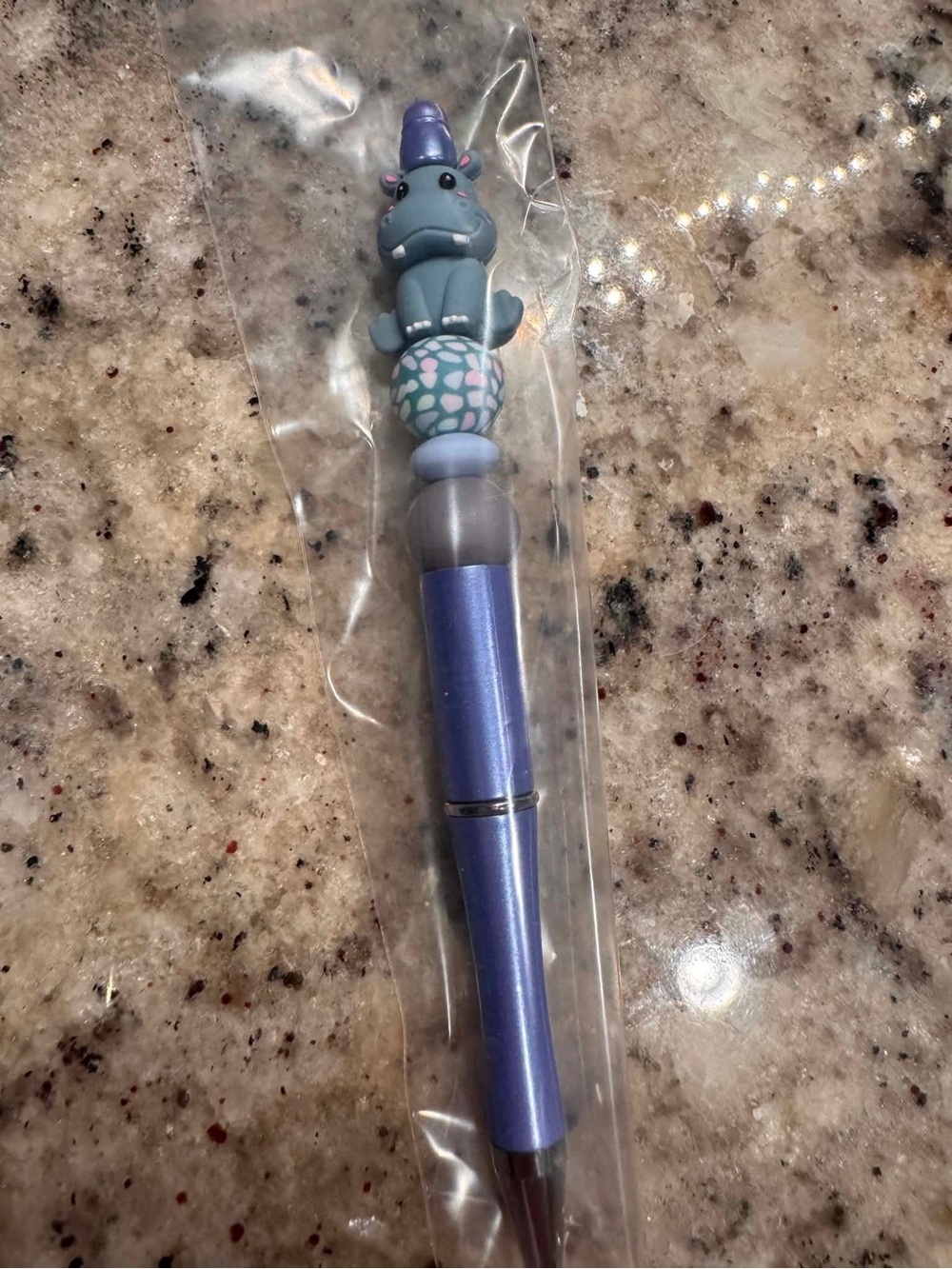 Hand Crafted Blue and Gray Novelty Hippo Pen